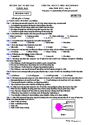 Đề kiểm tra học kỳ I môn Sinh học Lớp 10 - Mã đề 415 - Năm học 2018-2019 - Sở giáo dục và đào tạo tỉnh Quảng Nam